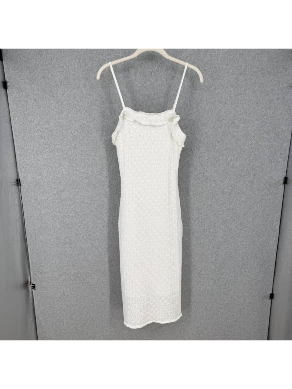 Willow Wind Knit Spaghetti Midi Bodycon Dress Size M White Ruffle Casual Lined